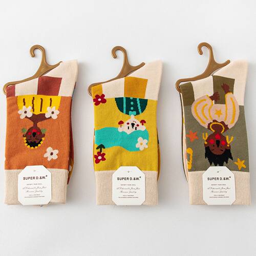 袜子女潮袜AB版精梳棉紧密赛络纺不对称高筒袜秋冬新款4双包邮 - 图1