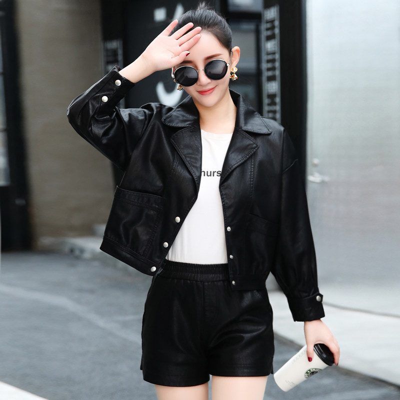 休闲女2021新款宽松显瘦夹棉皮上衣 画艺比服饰皮衣