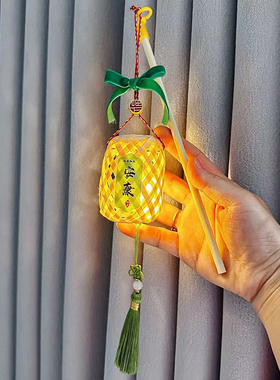 端午节竹编手提小灯笼醒狮挂饰