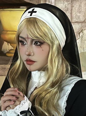 万圣节头饰修女头巾配饰2026新款成人装扮修道院十字架蕾丝眼罩