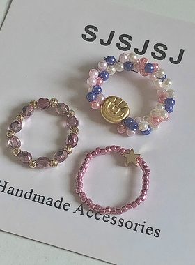 甜辣捷克珠仿珍珠猫咪串珠戒指