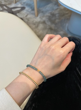 晨禧珠宝 天然A货危地马拉蓝水翡翠手链18k金男女情侣手串卡4mm