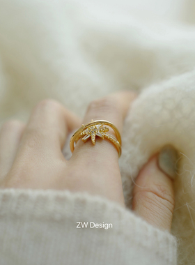 通勤六芒星立体小众戒指开口均码