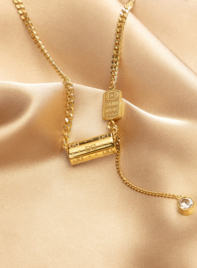 双D圆环字母流苏吊坠钛钢锁骨链