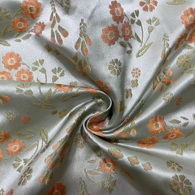 中国风小花朵水草提花面料 微括橘粉色织提花布缎面女装箱包布料,淘宝优惠券,粉丝福利购,淘宝优惠卷