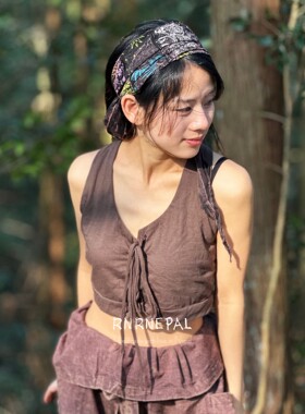 RNRNEPAL印花拼接头巾做旧绑带发带男嬉皮发饰女纯棉发箍复古头饰
