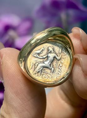 1万多亏本卖 10克多重18K黄金 真的古币大力神戒指 圈口14号可改