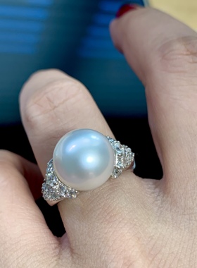 真科研证书凤凰 11.9mm正圆无暇澳白钻石戒指Pt镶嵌天然钻石1克拉