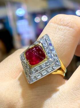 小万捡漏 超甜美惊艳稀有鸽血红糖塔红宝石3.4克拉18K金钻石3克拉