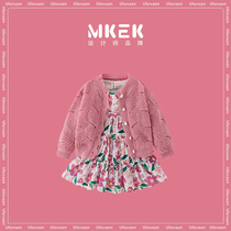 Japan Ulovazn childrens clothing ~ girl suit dress autumn winter new 100 hitch-style knitted cardiovert child crudded dress