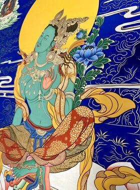 青海热贡桑杰加矿物颜料纯手绘唐卡装饰挂画噶赤彩绿度母80×56