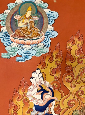 青海热贡画僧亲工手绘矿物颜料红金唐卡装饰佛画大黑天尺80×56