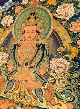 青海热贡索南老师矿物颜料纯手绘唐卡装饰挂画长寿佛86×60
