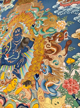 青海热贡画师手绘客厅装饰挂画金箔彩绘唐卡黑财神100*70