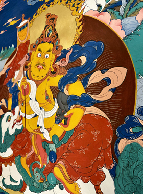 青海热贡矿物颜料手绘佛卡客厅书房装饰画唐卡财宝天王尺幅70×50