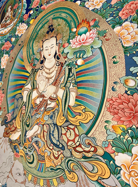 青海热贡索南达吉矿物颜料纯手绘唐卡装饰佛画彩唐普贤菩萨高1米