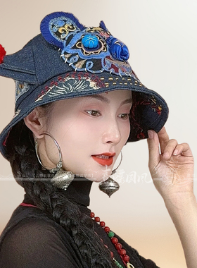 原创国风刺绣老虎遮阳渔夫帽