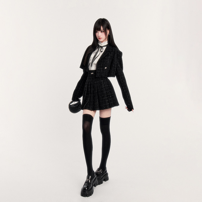 VOCK 暗黑千金 富家精致感新年小香风外套装百褶裙内搭白衬衫名媛,淘宝优惠券,粉丝福利购,淘宝优惠卷