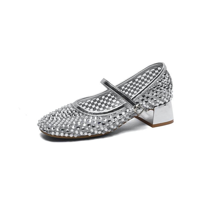 网纱水钻透气一字扣平底玛丽珍鞋女浅口单鞋2025夏新款小众芭蕾鞋,淘宝优惠券,粉丝福利购,淘宝优惠卷