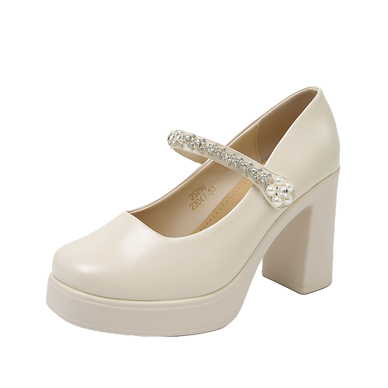 厚底粗跟鞋女小方头软皮浅口单鞋9cm旗袍走秀防水台高跟玛丽珍鞋,淘宝优惠券,粉丝福利购,淘宝优惠卷