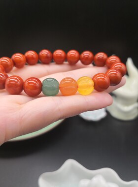 天然川料南红玛瑙手串彩色南瓜珠