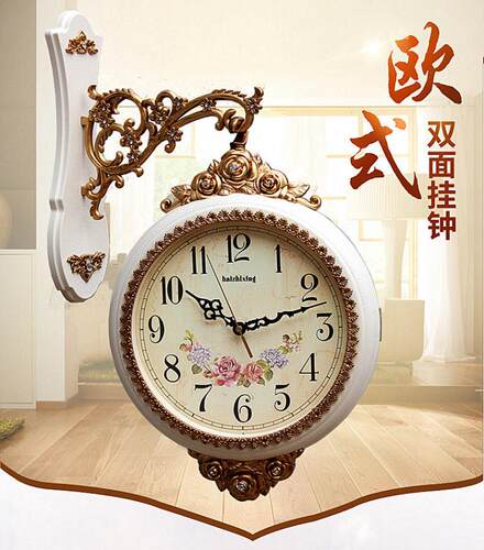 海之星双面挂钟 欧式现代豪华钟表 大号创意时尚静音墙钟客厅包邮 - 图0