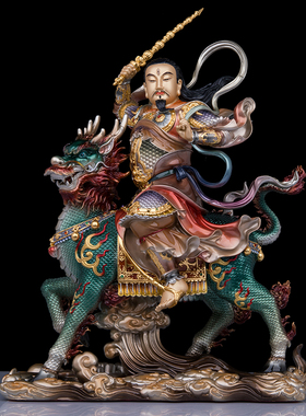 九天应元雷声普化天尊神像铜彩绘南极长生雷公雷神雷祖居家摆件