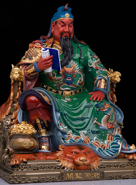 黄铜贴金关公武财神桌面摆件