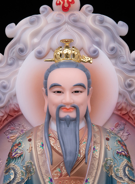 汉白玉彩绘背光三清祖师爷神像
