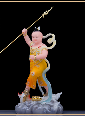 树脂汉白玉石哪吒神像摆件