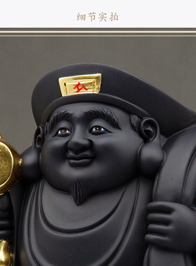 黑色大黑天财神树脂炭黑日式密宗举锤布袋大黑天财神居家店堂摆件