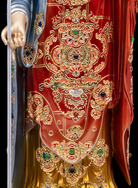 铜彩绘站立地藏王菩萨供奉摆件