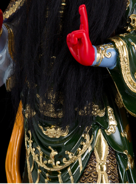 站竖刀剑指关公树脂像 极彩关帝关二爷真须武财神居家店堂摆件