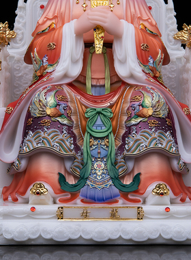 汉白玉龙母神像摆件家用供奉桌面龙椅龙母娘娘摆件12/16/19寸
