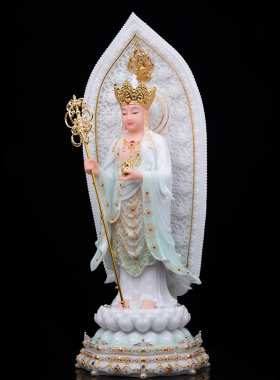 站莲背光地藏王佛像汉白玉地藏王菩萨佛堂供奉神像摆件