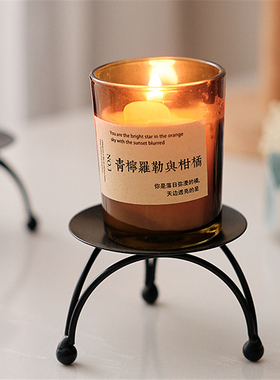 北欧简约圆形金色黑色香薰蜡烛托台铁艺托盘座摆件小烛台蜡台烛碟