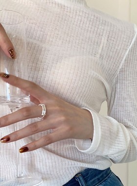 925纯银光面素圈戒指女个性百搭ins冷淡风开口可调节推拉指环5202