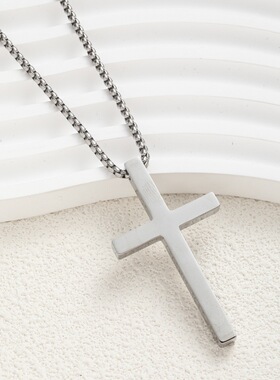 跨境欧美新款钛钢十字架项链男潮百搭不锈钢十字架吊坠毛衣链项链