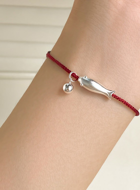 999足银小鱼红绳手链简约小众