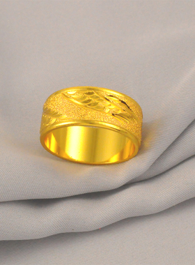 9mm宽男生闭口指环镀金龙戒指