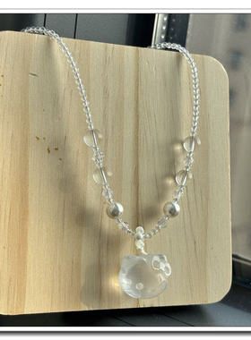 白水晶hello kitty猫吊坠儿童项链百搭锁骨毛衣链可爱送女友礼物