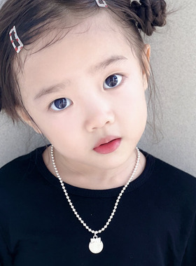 足银99纯银韩版女童项链蝴蝶结吊坠圆珠链银饰品宝宝刻字生日礼物