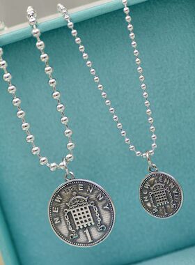 s925纯银复古硬币大门圆珠项链