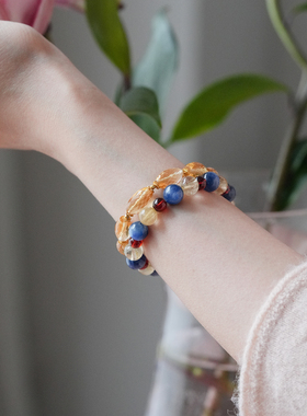 shannai原创天然蓝晶金发晶手串