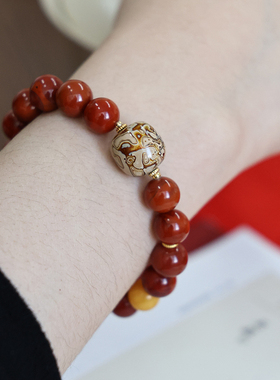 山晓原创天然火焰纹南红手串女款