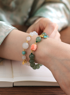 山晓原创天然藕粉和田玉手串手链