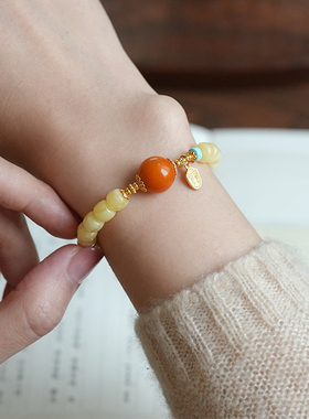 山晓·原创金绞蜜桶珠蜜蜡手串女