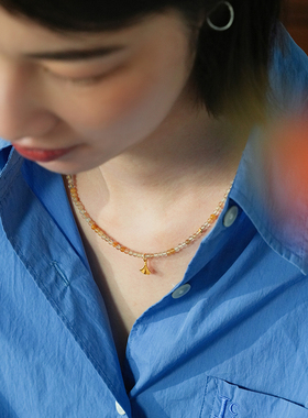 shannai原创黄胶花串珠吊坠项链