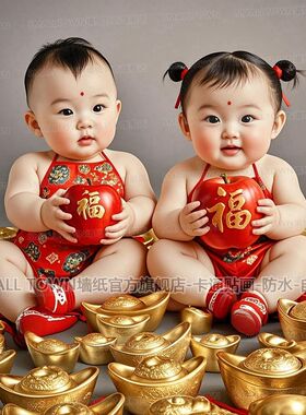 福娃娃年画年画大全自贴过年墙画儿童可爱宝宝男宝女宝自粘装饰贴