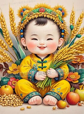 新年装饰超萌年画娃娃福娃报喜穗穗平安海报墙面柜门玻璃装饰贴画